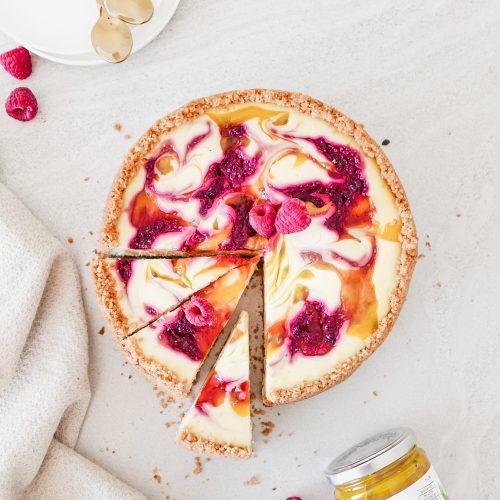 Passionfruit and Raspberry Baked Cheesecake